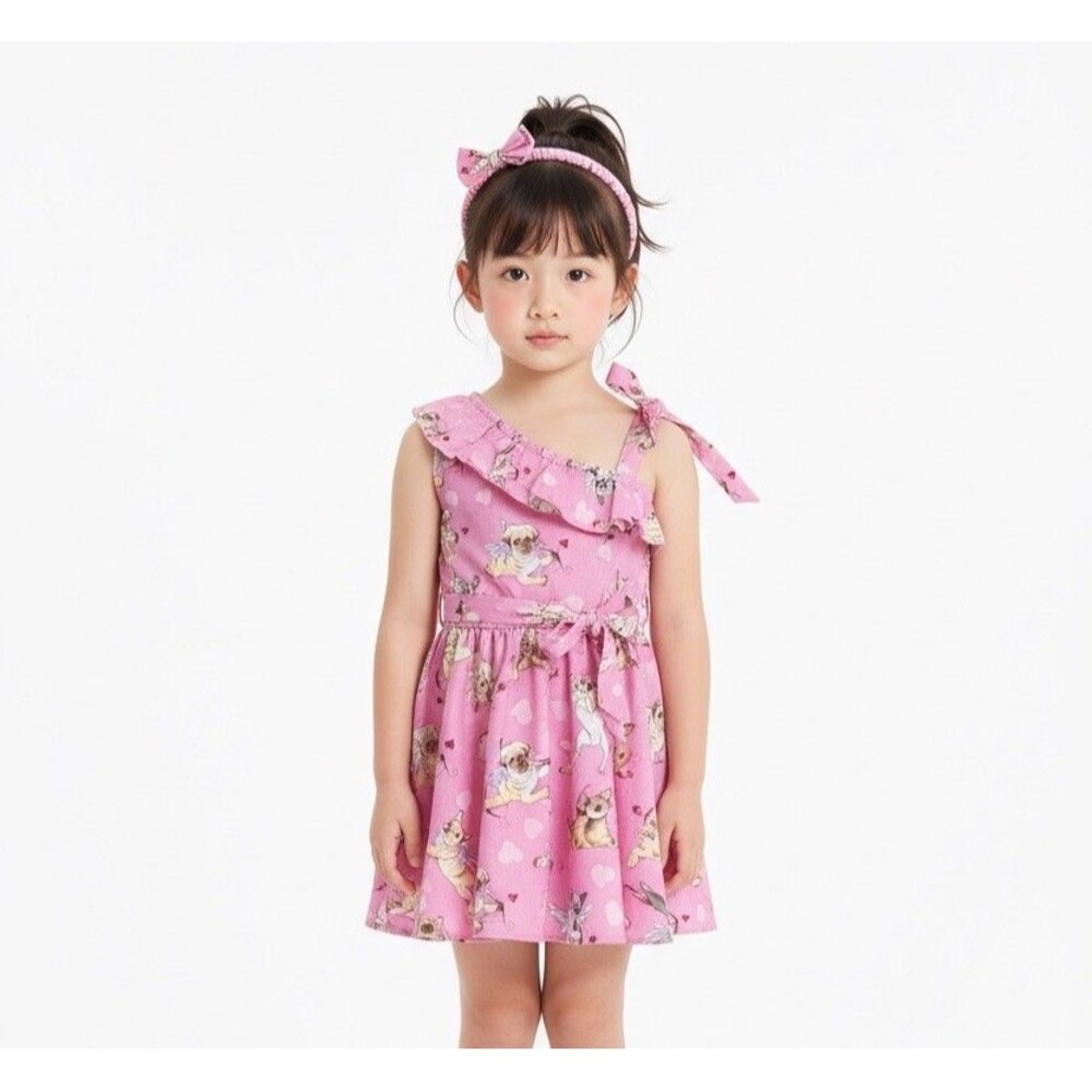 Kids Girls Dress & Headband 2 Pieces Set Size 4 Years Pink Outfits Animal Print